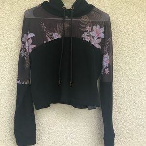 Guess black and pink mesh pullover hoodie